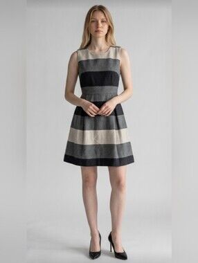 41 HAWTHORN! BLACK, GRAY, ASH CREAM STRIPED, WOOL BLEND SHIFT DRESS! SZ M
